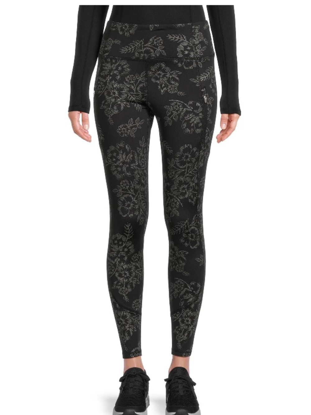 Avia Leggings Floral Black Size Medium(8-10) Zip Pockets Moisture Wicking